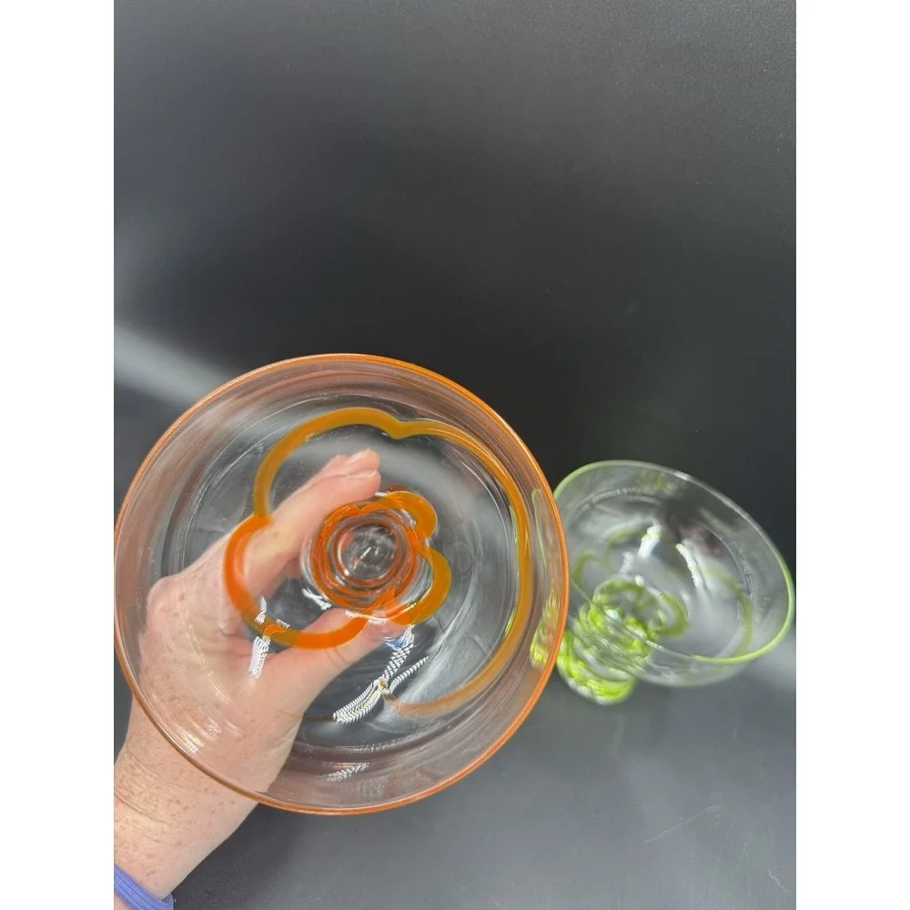 Set of 4 Stemless Green Swirline Margarita Glasses By Pier1 Imports Green Orange